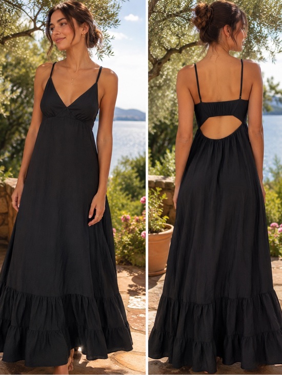a new day Dresses & Skirts - a new day Black Spaghetti Strap Maxi Dress with Open Back- SIZE LARGE